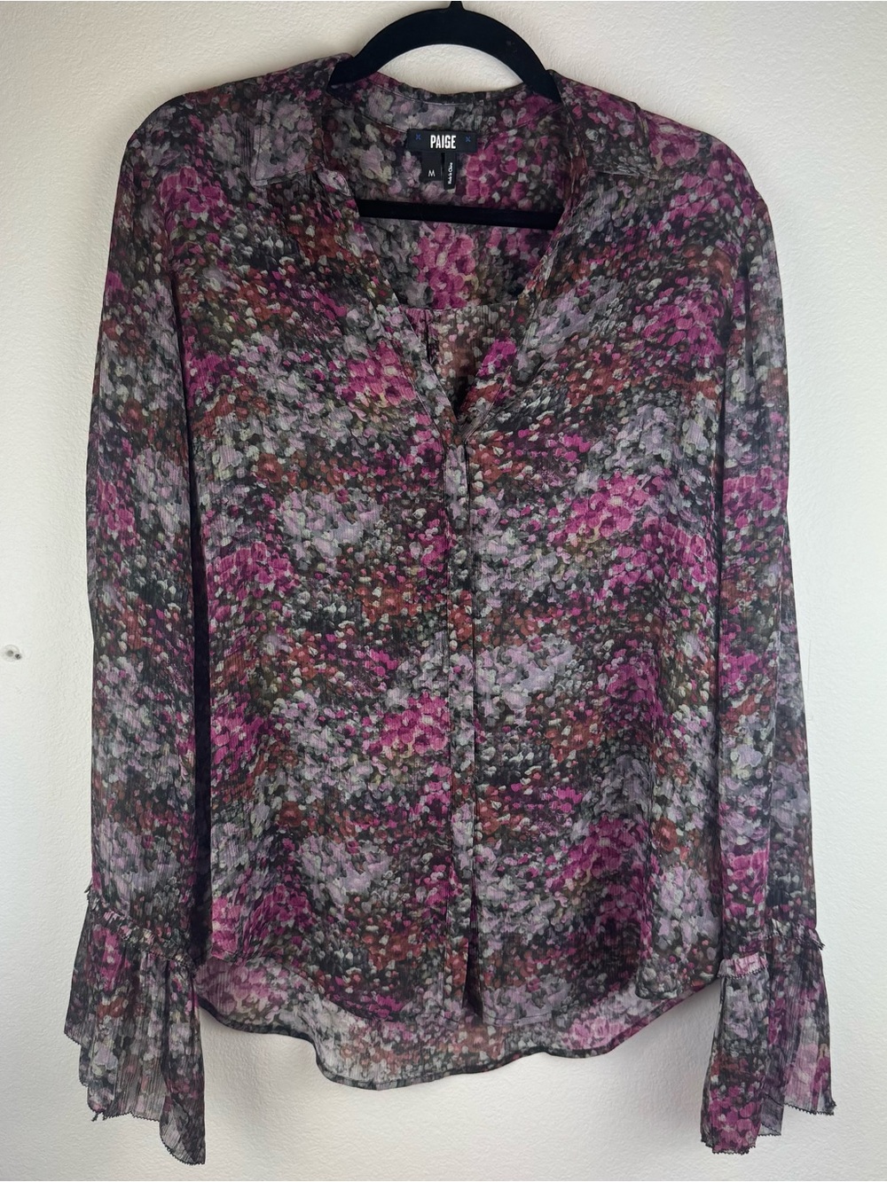 PAIGE Medium Purple Floral Sheer Button-Front Blouse